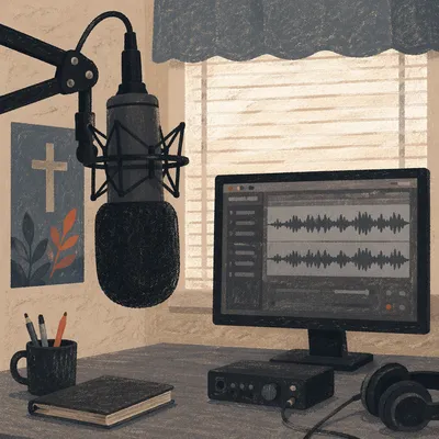 Church Podcast Microphone in Quiet Studio