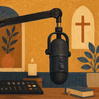 Church Podcast Microphone in Warm Studio