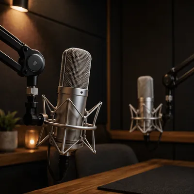 Church Podcast Microphones in Quiet Studio