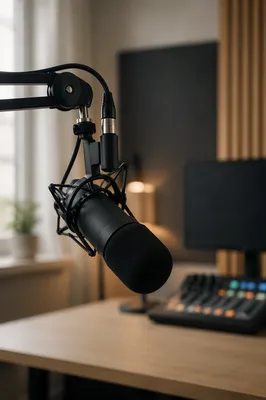 Church Podcast Microphone in Recording Booth