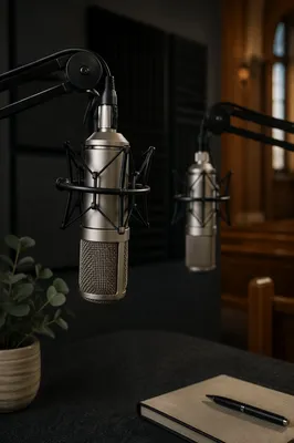 Church Podcast Microphones in Quiet Studio