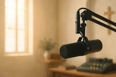 Church Podcast Microphone in Quiet Studio