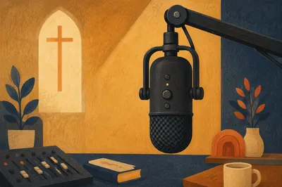 Church Podcast Microphone in Warm Studio
