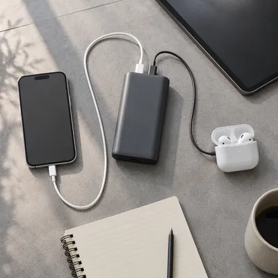 Organized Power Bank Charging Flat Lay