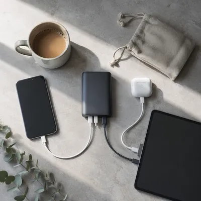 Organized Power Bank Charging Flat Lay