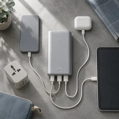 Organized Power Bank Charging Flat Lay