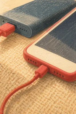 Power Bank Charging Phone With Red Cable