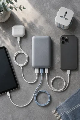 Organized Power Bank Charging Flat Lay