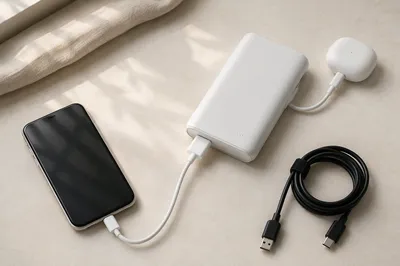 Minimal Power Bank Charging Flat Lay