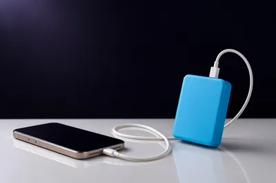 Cyan Power Bank Charging Smartphone