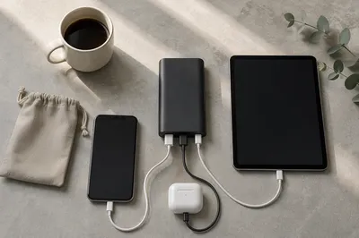 Organized Power Bank Charging Flat Lay