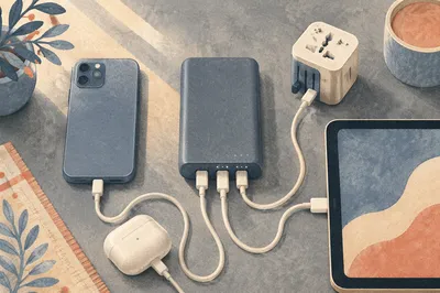 Organized Power Bank Charging Flat Lay