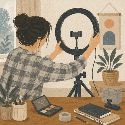 Home Vlog Desk with Ring Light