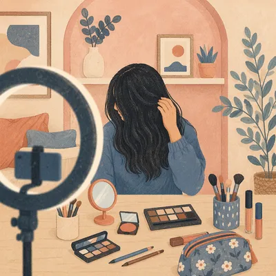 Beauty Vlog Desk with Ring Light
