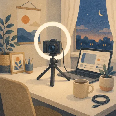 Ring Light Camera Creator Desk Setup