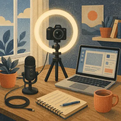 Ring Light Camera Vlog Desk Setup