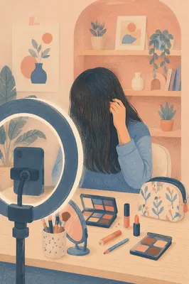 Beauty Vlog Desk with Ring Light