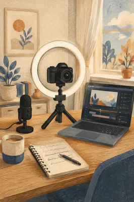 Ring Light Camera Vlog Desk Setup