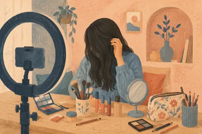 Beauty Vlog Desk with Ring Light
