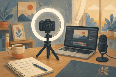 Ring Light Camera Vlog Desk Setup