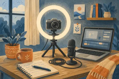 Blue Hour Ring Light Vlog Desk