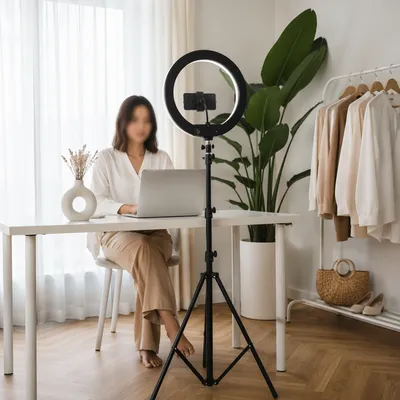 Minimalist Ring Light Vlog Desk Setup