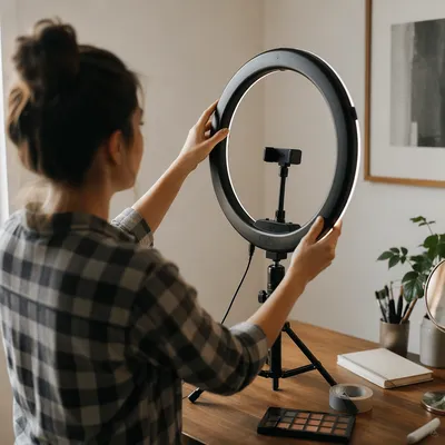 Home Vlog Desk with Ring Light