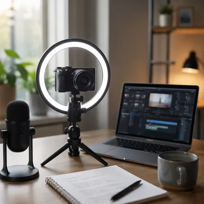 Ring Light Camera Vlog Desk Setup