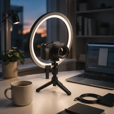 Ring Light Camera Creator Desk Setup