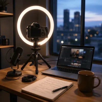 Blue Hour Ring Light Vlog Desk
