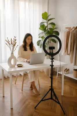 Minimalist Ring Light Vlog Desk Setup