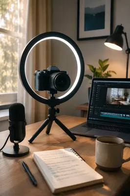 Ring Light Camera Vlog Desk Setup