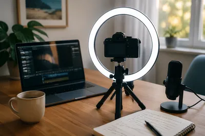 Ring Light Camera Vlog Desk Setup