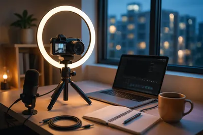 Ring Light Camera Vlog Desk Setup