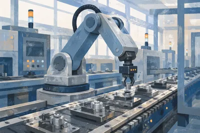 Industrial Robot Arm in Automated Factory