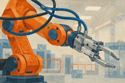 Industrial Robot Arm in Automated Factory