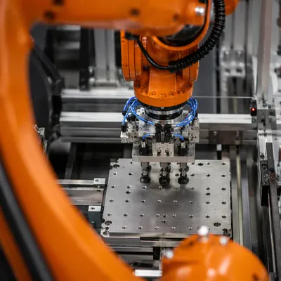 Industrial Robot Arm in Automation Cell