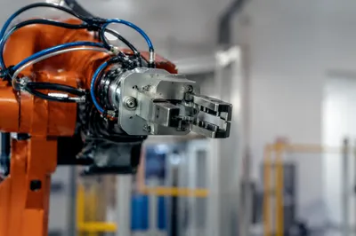 Industrial Robotic Arm in Automated Factory