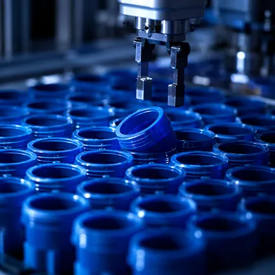 Precision Robotic Gripper Sorting Blue Caps