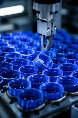 Precision Robotic Gripper Sorting Blue Caps
