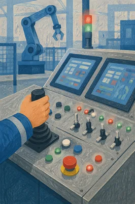 Industrial Robot Arm Control Console Close-Up