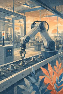 Robotic Arm in Modern Dawn Factory