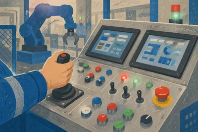 Industrial Robot Arm Control Console Close-Up