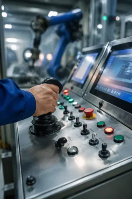 Worker Operating Robot Arm Control Console
