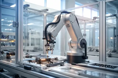Robotic Arm Assembling Electronics in Modern Factory