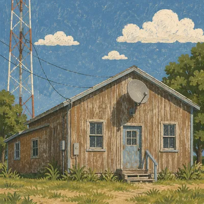Rural Satellite Dish Under Clear Blue Sky