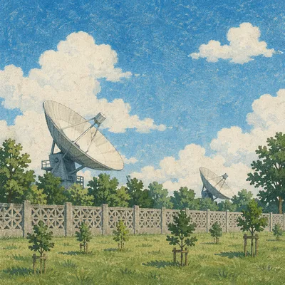 Satellite Dishes Under Expansive Blue Sky