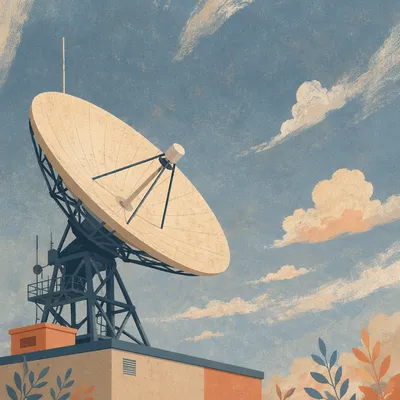 Rooftop Satellite Dish Under Blue Sky