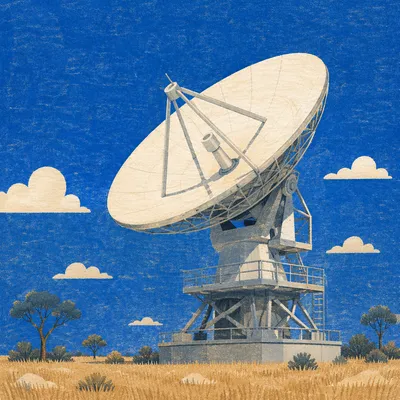 Satellite Communication Dish Beneath Blue Sky