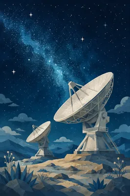 Satellite Dishes Under Starry Blue Sky